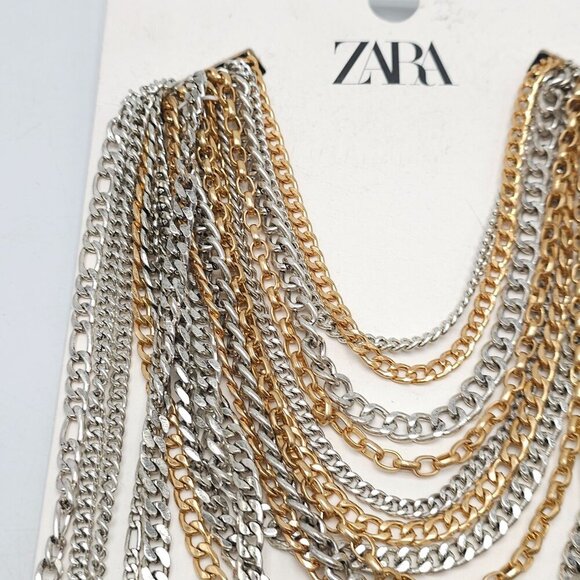 Zara Gold Silver Multi Chain Heavy Black Faux Leather Belt NWTs 4736/314/808 - Picture 3 of 6